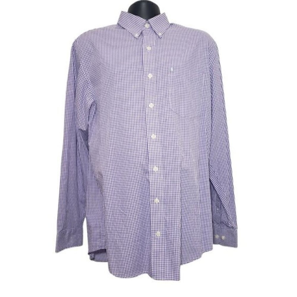 ☀ Izod Mens Purple Plaid 100% Cotton Long Sleeve